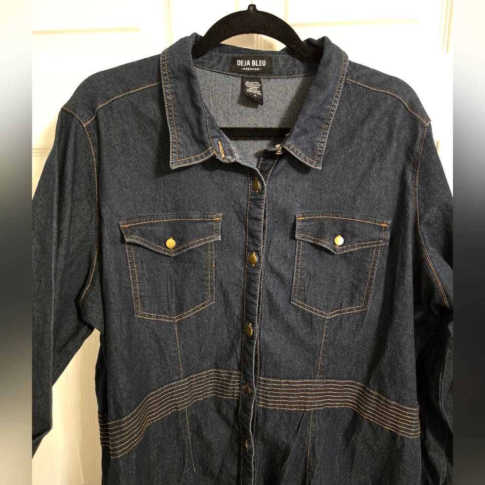 Deja Bleu Women's Denim Button-Up Dress Gold Accents Size 16 Country Western - Picture 4 of 8